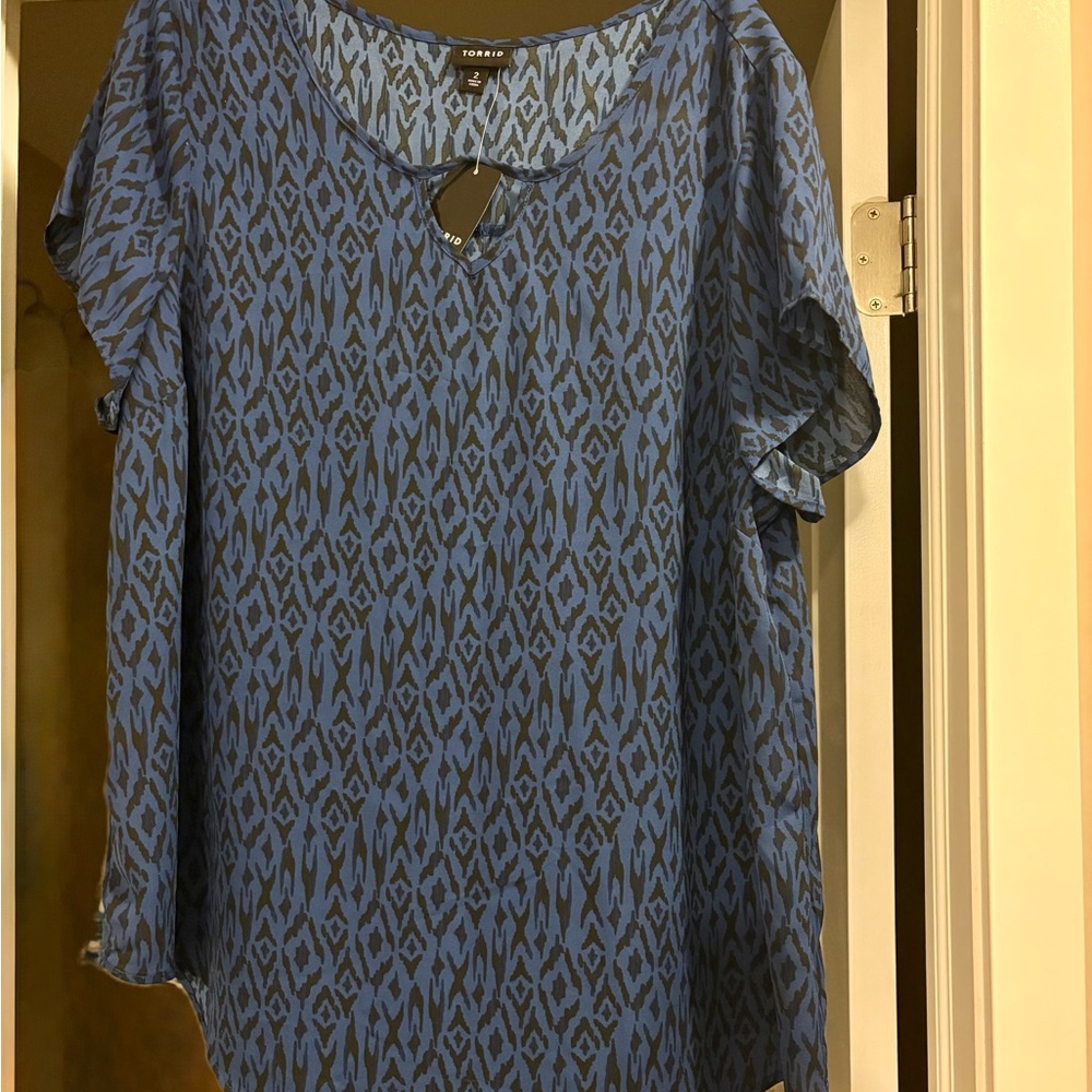 Torrid Blue and Black Patterned Blouse
